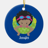 African American Girl Swim Team Monogram Blue Keramisch Ornament (Voorkant)