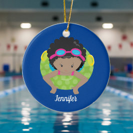 African American Girl Swim Team Monogram Blue Keramisch Ornament