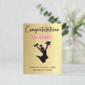 African American Girls Gold Afstuderen Card Briefkaart (Staand voorkant)