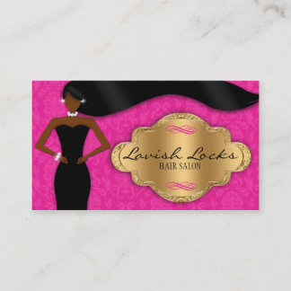 African American Hair Stylist Pink Gold Damask Visitekaartje