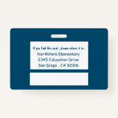 African American k-12 leraar blauwe foto ID badge (Achterkant)