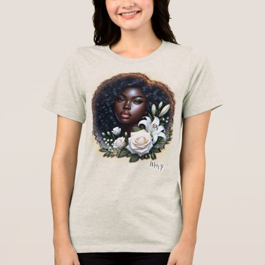  African-American Lady Enjoying Her Flowers Tri-Blend Shirt (Voorkant)