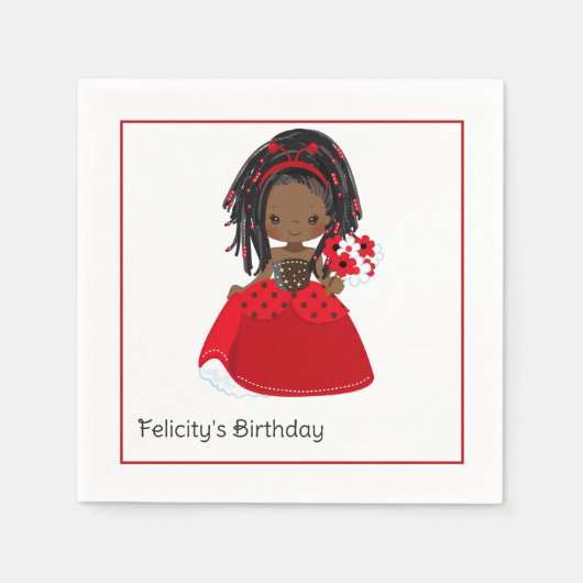 African American Ladybug Birthday Servet (Voorkant)