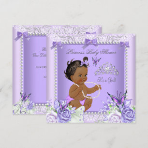African American Lavender Gray Baby shower Girl Kaart