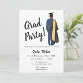 African American Leavers Afstuderen Gown & Pet Kaart (Staand voorkant)