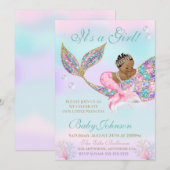 African American Mermaid Baby shower Glitter Tail Kaart (Voorkant / Achterkant)