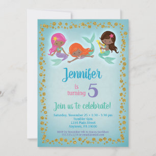 African American Mermaid Birthday Invitation Girls Kaart