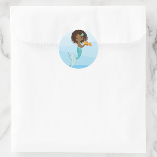 African American Mermaid Round Sticker (Tas)