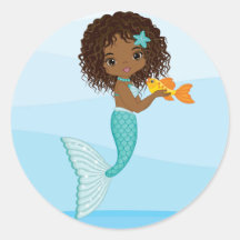 African American Mermaid Round Sticker