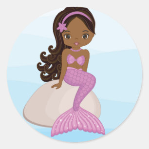 African American Mermaid Round Sticker