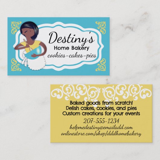 African American mixing bowl woman baking bakery Visitekaartje (Voorkant / Achterkant)