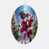 African American Mr & Mrs Claus Metalen Ornament (Voorkant Rechts)
