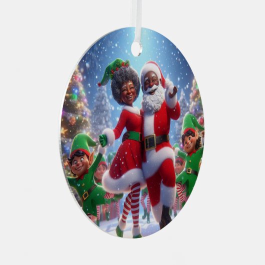 African American Mr & Mrs Claus Metalen Ornament (Voorkant Rechts)
