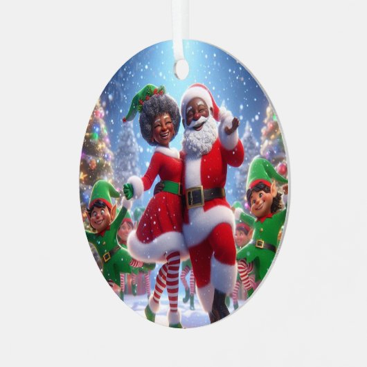 African American Mr & Mrs Claus Metalen Ornament (Voorkant links)