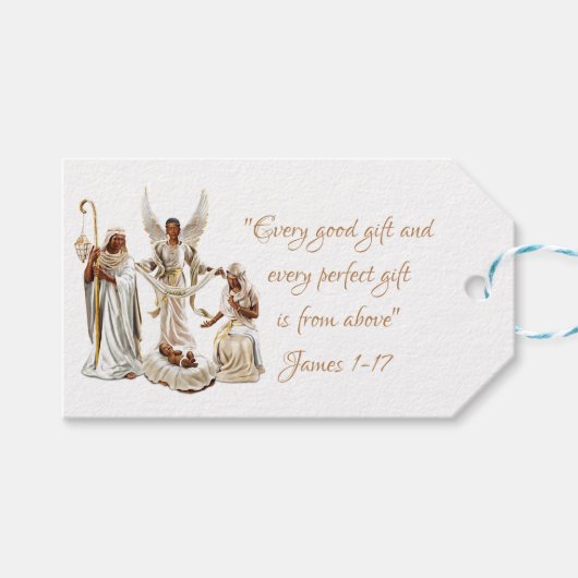 African American Nativity Bible Verse Gift Tag Cadeaulabel (Voorkant (Horizontaal))