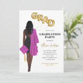 African American Pink Afstuderen Invitation Kaart (Staand voorkant)