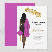 African American Pink Afstuderen Invitation Kaart (Voorkant / Achterkant)