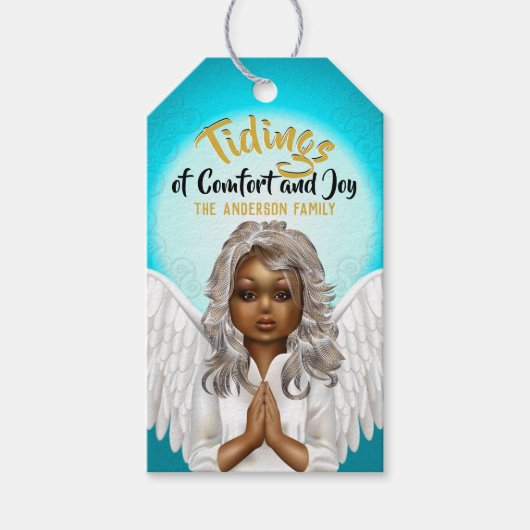 African American Praying Angel Cadeaulabel (Voorkant)
