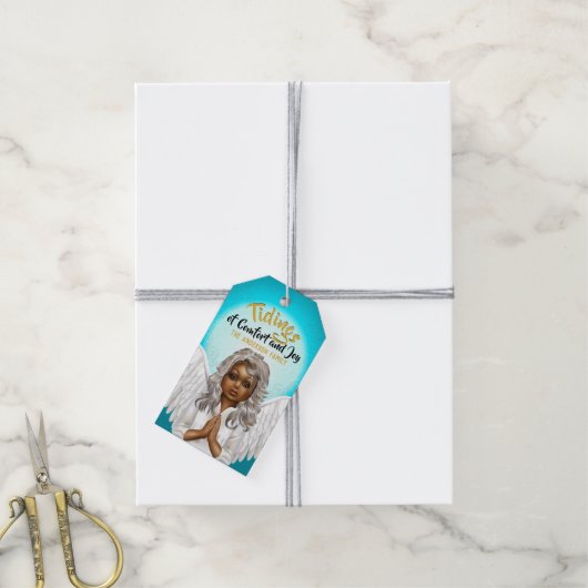 African American Praying Angel Cadeaulabel (Met Touw)