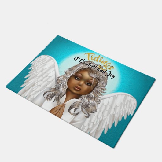 African American Praying Angel Deurmat (Schuin)