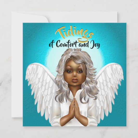 African American Praying Angel Feestdagenkaart (Voorkant)