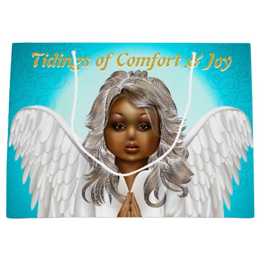 African American Praying Angel Groot Cadeauzakje (Voorkant)