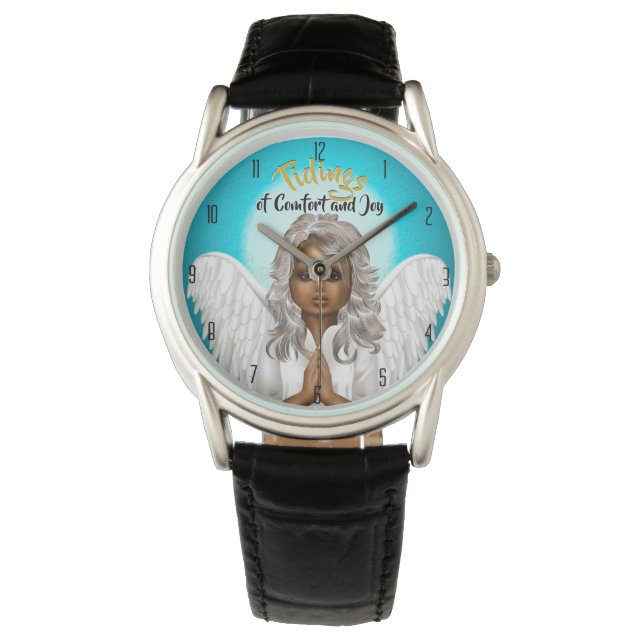 African American Praying Angel Horloge (Voorkant)