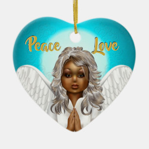 African American Praying Angel Keramisch Ornament