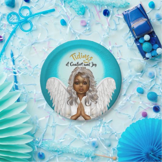 African American Praying Angel Papieren Bordje (Feest)