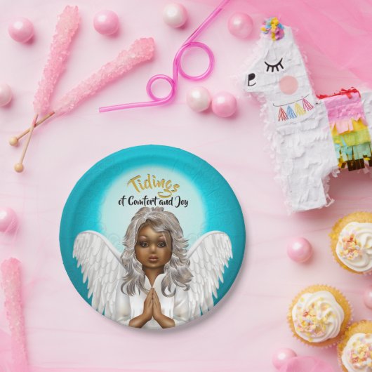 African American Praying Angel Papieren Bordje (Feest)