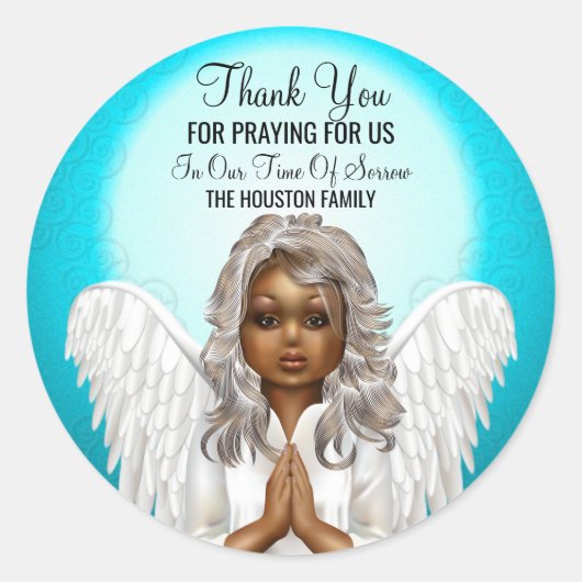 African American Praying Angel Ronde Sticker (Voorkant)