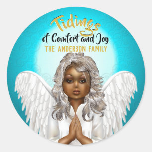 African American Praying Angel Ronde Sticker