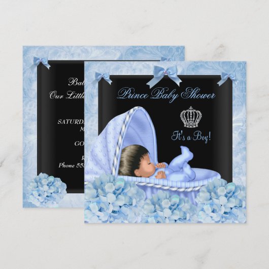 African American Prince Baby shower Boy Floral Kaart (Voorkant / Achterkant)