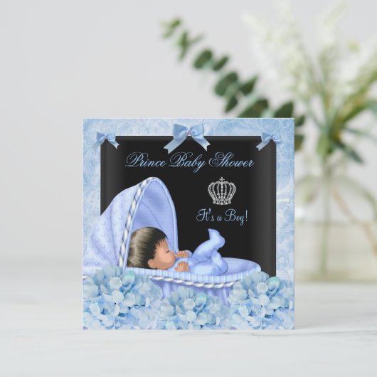African American Prince Baby shower Boy Floral Kaart (Staand voorkant)
