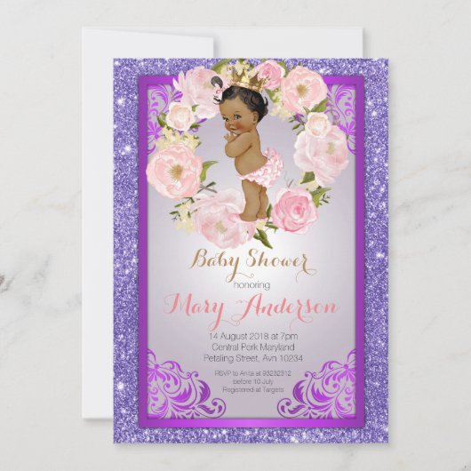 African American Princess Baby shower uitgenodigd Kaart (Voorkant)