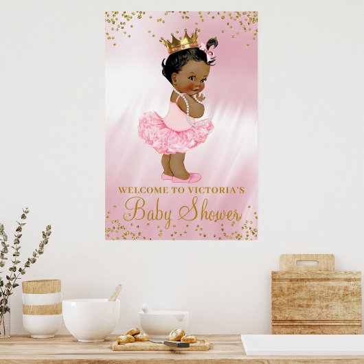 African American Princess Baby shower Welcome Sign Poster (Keuken)
