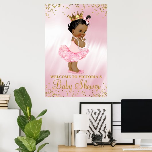 African American Princess Baby shower Welcome Sign Poster (Thuiskantoor)