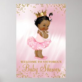 African American Princess Baby shower Welcome Sign Poster