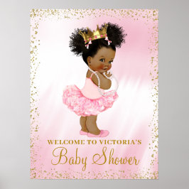 African American Princess Baby shower Welcome Sign Poster