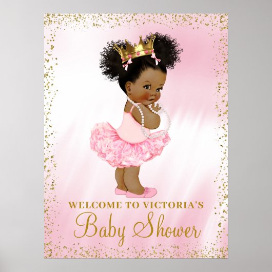 African American Princess Baby shower Welcome Sign Poster (Voorkant)