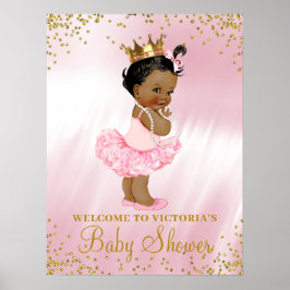 African American Princess Baby shower Welcome Sign Poster