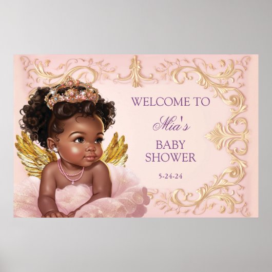 African American Princess Baby shower Welcome Sign Poster (Voorkant)