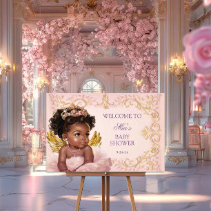 African American Princess Baby shower Welcome Sign Poster