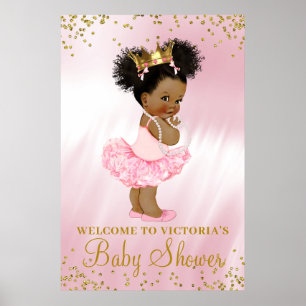 African American Princess Baby shower Welcome Sign Poster