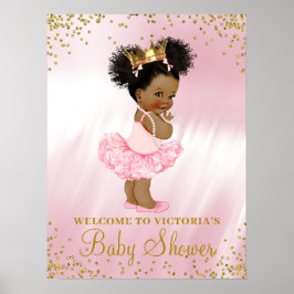 African American Princess Baby shower Welcome Sign Poster