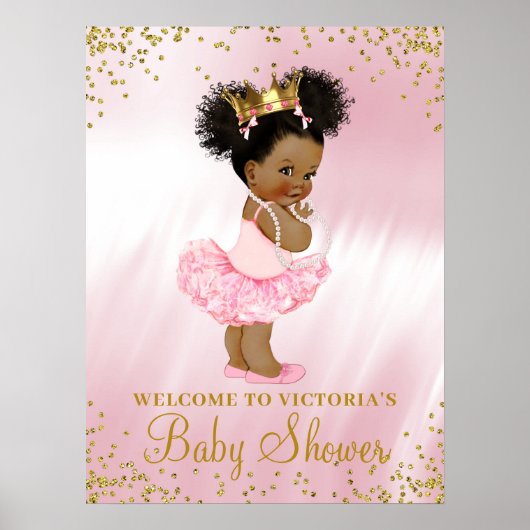 African American Princess Baby shower Welcome Sign Poster (Voorkant)