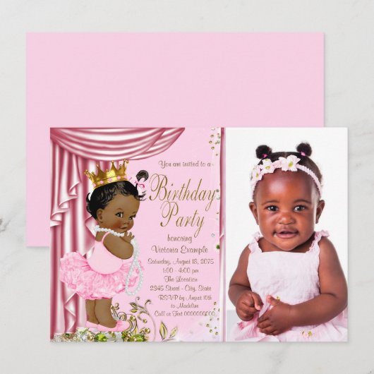 African American Princess Birthday Party Kaart (Voorkant / Achterkant)