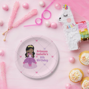 African American Princess Girl Pink Birthday Party Papieren Bordje