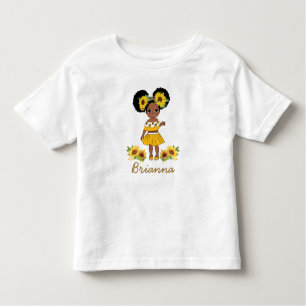 African American Princess Girl Sunflower Puff Hair Kinder Shirts