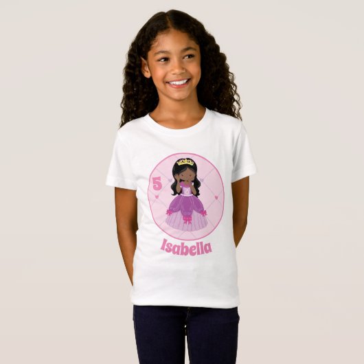African American Princess Girls Birthday Party T-shirt (Voorkant volledig)